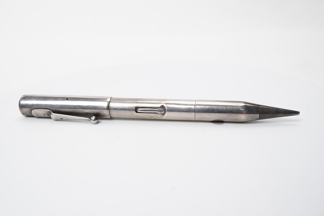 A rare A De la Rue Onoto Sterling silver combination fountain pen and pencil, lever filler and propelling pencil